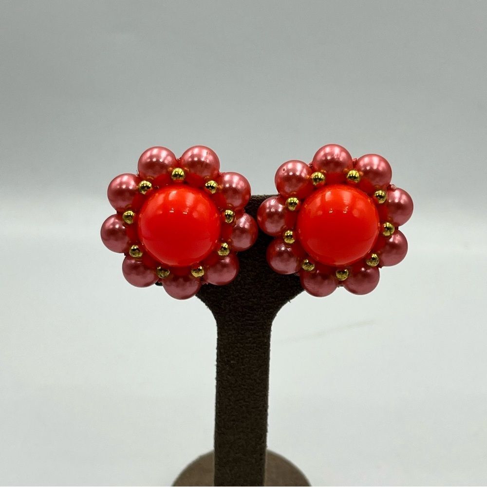 Vintage Vibrant thermoset neon orange and Pink 1960s clip on Stud Earrings